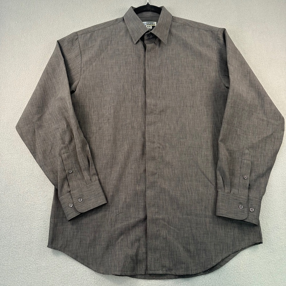 Edwards Mens Gray Tuff-Tested Long Sleeve Hidden Placket Dress Shirt Size M